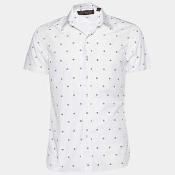 مملوكة مسبقًا Louis Vuitton White Monogram Print Cotton Short Sleeve Shirt M