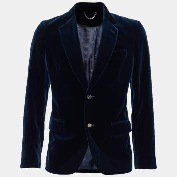 مملوكة مسبقًا Louis Vuitton Navy Blue Velvet Button Front Blazer M