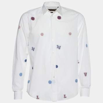 Pre Owned Louis Vuitton White Logo Print Cotton Button Front Shirt S