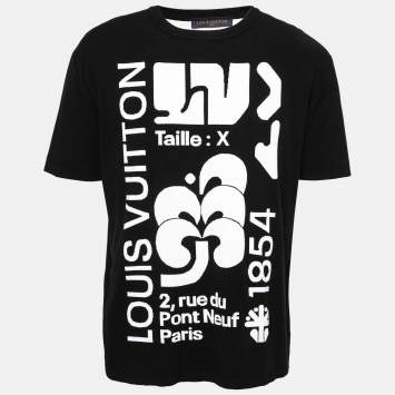 Pre Owned Louis Vuitton Black Cotton Graphic Intarsia Crew Neck T-Shirt L
