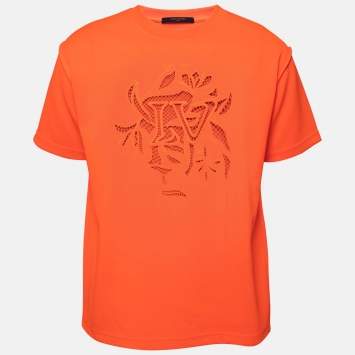 Pre Owned Louis Vuitton Orange Jersey Embroidered Short Sleeve T-Shirt M
