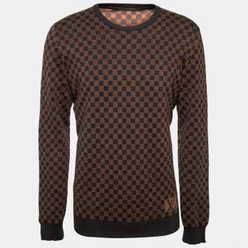 Pre Owned Louis Vuitton Brown Damier Ebene Intarsia Knit Sweater L