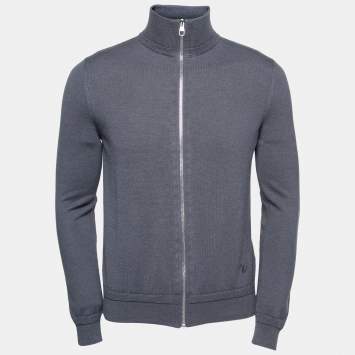 مملوكة مسبقًا Louis Vuitton Grey Knit Zip Closure Jacket S
