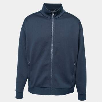 Pre Owned Louis Vuitton Navy Blue Monogram Jacquard  Zip Front Jacket XXL