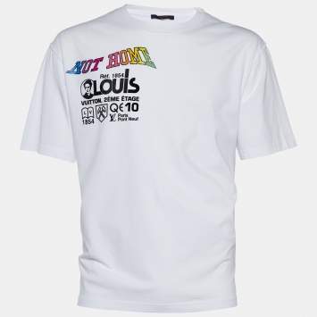 مملوكة مسبقًا Louis Vuitton White Not Home Print Cotton Plain Rainbow Crew Neck T-Shirt XL