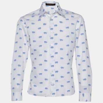مملوكة مسبقًا Louis Vuitton White Lion Emblem Jacquard Cotton Long Sleeve Shirt XL