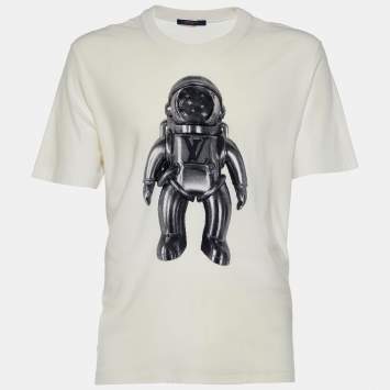 مملوكة مسبقًا Louis Vuitton Cream Jacquard Velour Spaceman Motif Cotton T-Shirt XL
