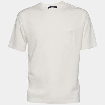 Pre Owned Louis Vuitton Ivory Half Damier Pattern Cotton Pocket Detail T-Shirt XL