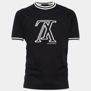 مملوكة مسبقًا Louis Vuitton Black Upside Down LV Embroidered Cotton Crew Neck T-Shirt XL