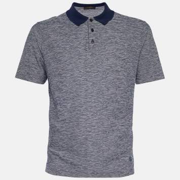 Pre Owned Louis Vuitton Navy Blue Epi Pattern Cotton Polo T-Shirt XL