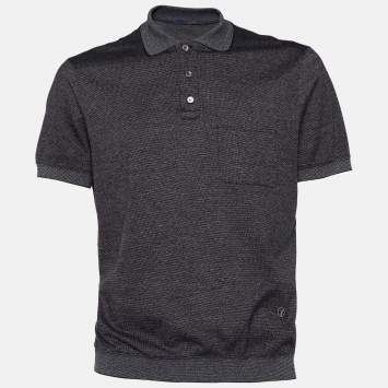 Pre Owned Louis Vuitton Black Textured Cotton Logo Detail Polo T-Shirt XL