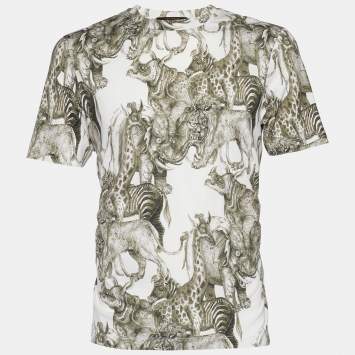 Pre Owned Louis Vuitton x Chapman Brothers Olive Green Animals Print Cotton T-Shirt L