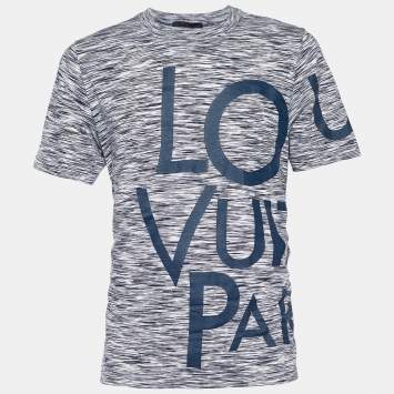 Pre Owned Louis Vuitton Dark Blue Logo Print Striped Cotton Knit T-Shirt XL
