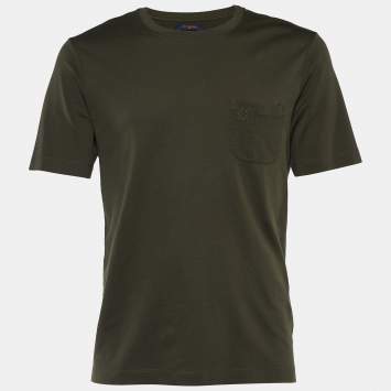 مملوكة مسبقًا Louis Vuitton Dark Green Cotton Damier Pocket Detail Crew Neck T-Shirt XL