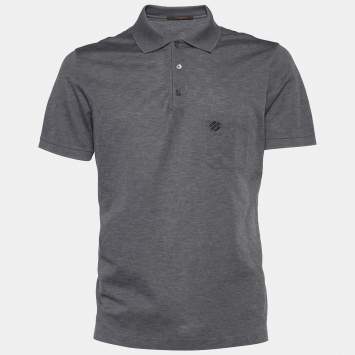 Pre Owned Louis Vuitton Grey Damier Pattern Cotton Pique Polo T-Shirt L