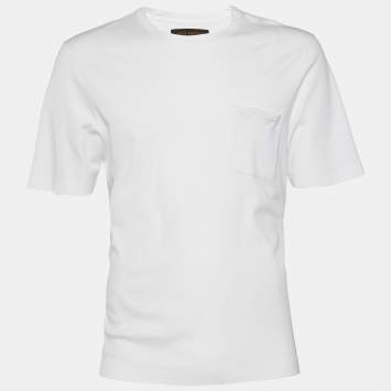 Pre Owned Louis Vuitton White Cotton Damier Pocket Detail Crewneck T-Shirt L