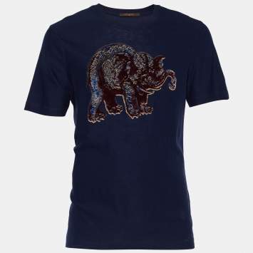 Pre Owned Louis Vuitton x Chapman Brothers Blue Jersey Elephant Applique T-Shirt L