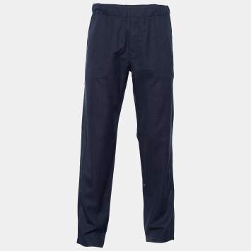 Pre Owned Louis Vuitton Navy Blue Tonal Striped Wool Trousers L/Waist: 33" 
