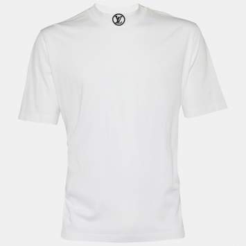Pre Owned Louis Vuitton White Jersey Logo Embroidered High Neck T-Shirt L