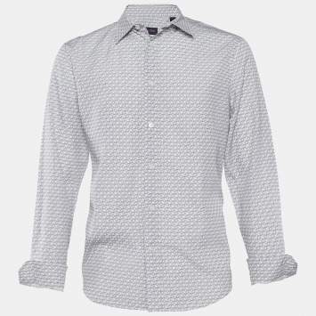 Pre Owned Louis Vuitton White Monogram Print Poplin Button Front Shirt L