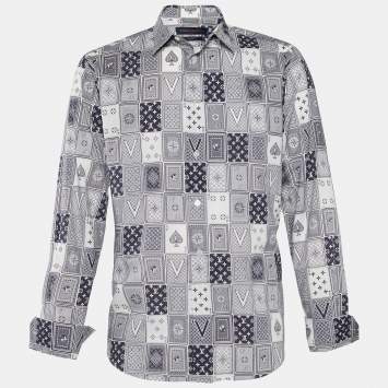 Pre Owned Louis Vuitton Blue LV Cards Print Cotton Regular Fit Shirt XL