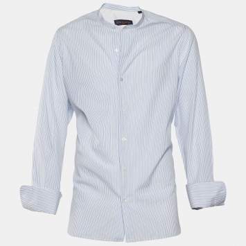Pre Owned Louis Vuitton Blue Striped Cotton Long Sleeve Dress Shirt L