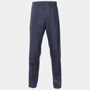 Pre Owned Louis Vuitton Indigo Wool Blend Elasticized Waist Trousers L