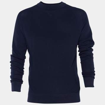 Pre Owned Louis Vuitton Navy Blue Textured Cotton & Silk Knit Jumper L
