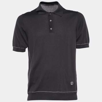 Pre Owned Louis Vuitton Charcoal Grey Pique Knit Polo T-Shirt L