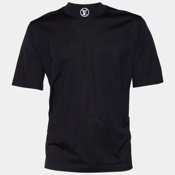 Pre Owned Louis Vuitton Black Cotton Logo Embroidered High Neck T-Shirt L