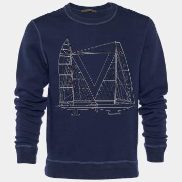 Pre Owned Louis Vuitton Navy Blue Sailboat Print Cotton Sweatshirt L