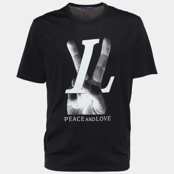 Pre Owned Louis Vuitton Black Peace & Love Print Cotton Crew Neck T-Shirt XL