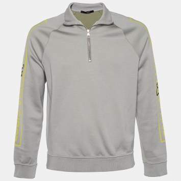 Pre Owned Louis Vuitton Grey Gravity Logo Jacquard Knit Zip Up Sweatshirt XL