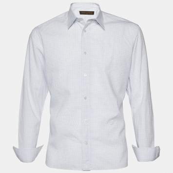 Pre Owned Louis Vuitton White Checked Cotton Long Sleeve Shirt XL