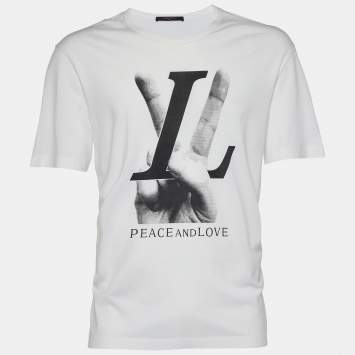 Pre Owned Louis Vuitton White Peace & Love Print Cotton Crew Neck T-Shirt XL