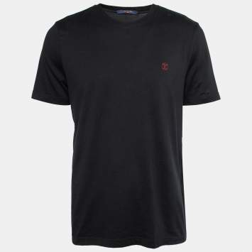 Pre Owned Louis Vuitton Black Jersey Logo Embroidered Crew Neck T-Shirt L