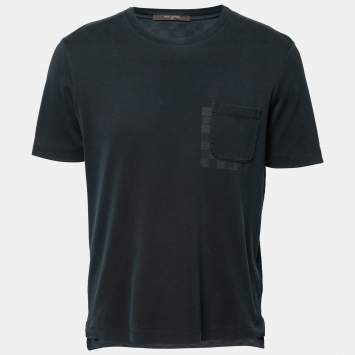 Pre Owned Louis Vuitton Navy Blue Cotton Pocket Detail Crewneck T-Shirt L