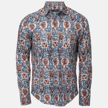 Pre Owned Louis Vuitton Blue Printed Cotton Button Front Shirt M