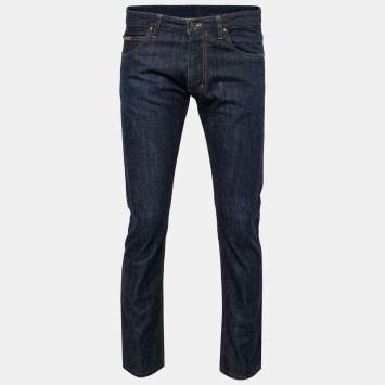 Pre Owned Louis Vuitton Blue Denim Straight Leg Jeans L Waist: 34"