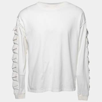 Pre Owned Louis Vuitton Off White Cotton Long Sleeve Crewneck T-Shirt M