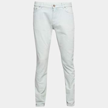 Pre Owned Louis Vuitton Light Blue Denim Perforated Slim Jeans M Waist 32"