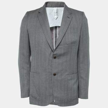 Pre Owned Louis Vuitton Grey Textured Wool Single-Breasted Blazer M  
