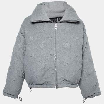 Pre Owned Louis Vuitton Grey Cashmere Monogram Boyhood Puffer Jacket XXS
