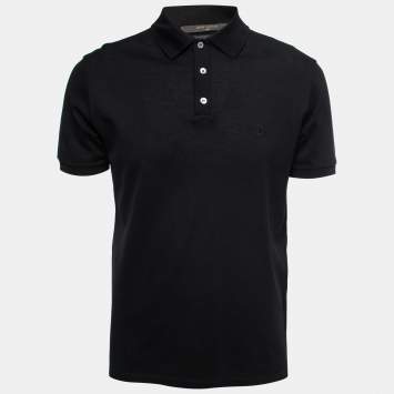 Pre Owned Louis Vuitton Black Cotton Pique Logo Embroidered Polo T-Shirt M