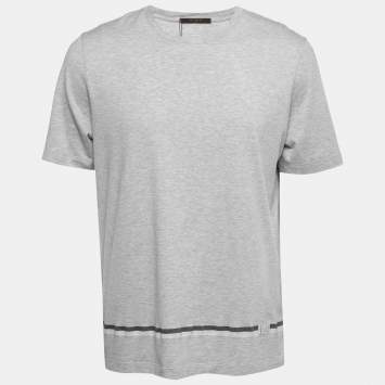 Pre Owned Louis Vuitton Grey Jersey Stripe Detail T-Shirt XL