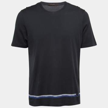 Pre Owned Louis Vuitton Dark Grey Cotton Jersey Stripe Detail T-Shirt XL
