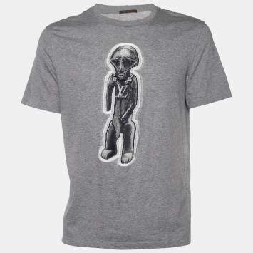 Pre Owned Louis Vuitton Grey Chapman Zulu Statue Printed Cotton Knit T-Shirt L