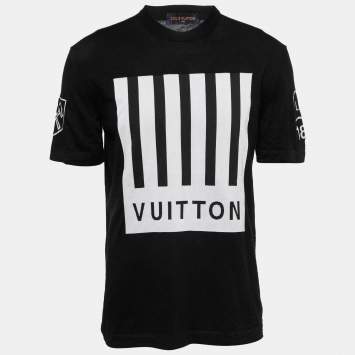 Pre Owned Louis Vuitton Black Pointelle Knit Earth Motif T-Shirt L