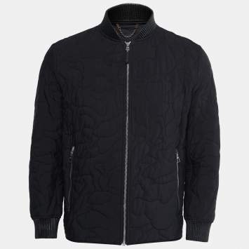 Pre Owned Louis Vuitton Black Synthetic Logo Quilted Bomber Jacket S