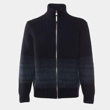 Pre Owned Louis Vuitton Charcoal Grey Wool & Cashmere Knit Zip Jacket L